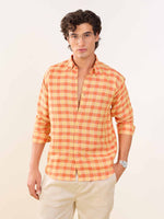 Load image into Gallery viewer, Orange &amp; Yellow Checked Irish Linen Shirt

