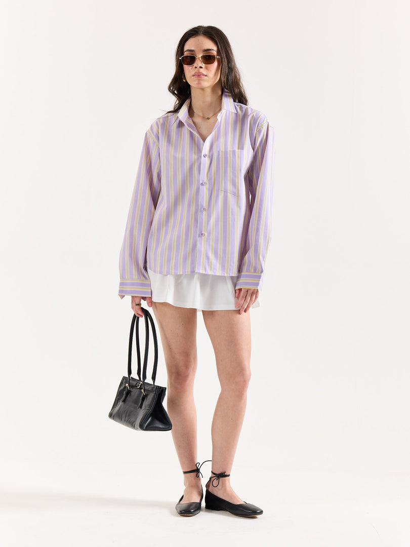 Lavender Striped Poplin Oversized Shirt