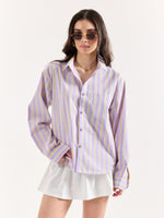 Load image into Gallery viewer, Lavender Striped Poplin Oversized Shirt