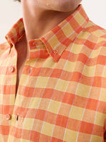 Load image into Gallery viewer, Orange &amp; Yellow Checked Irish Linen Shirt
