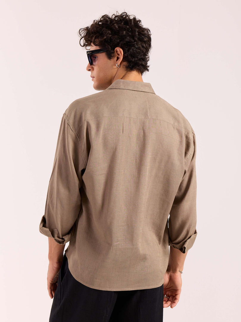 Taupe Linen Cropped Shirt