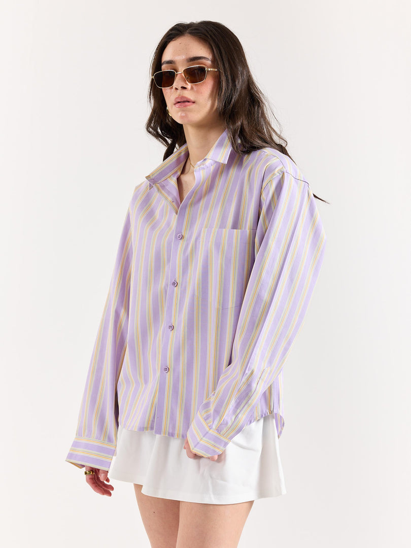 Lavender Striped Poplin Oversized Shirt