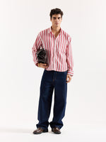 Load image into Gallery viewer, Red &amp; White Striped Poplin Oversized Shirt