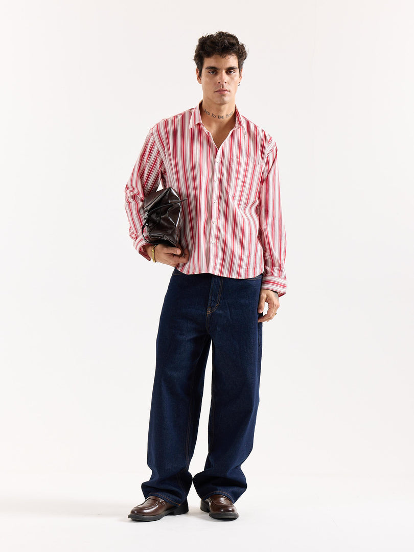 Red & White Striped Poplin Oversized Shirt