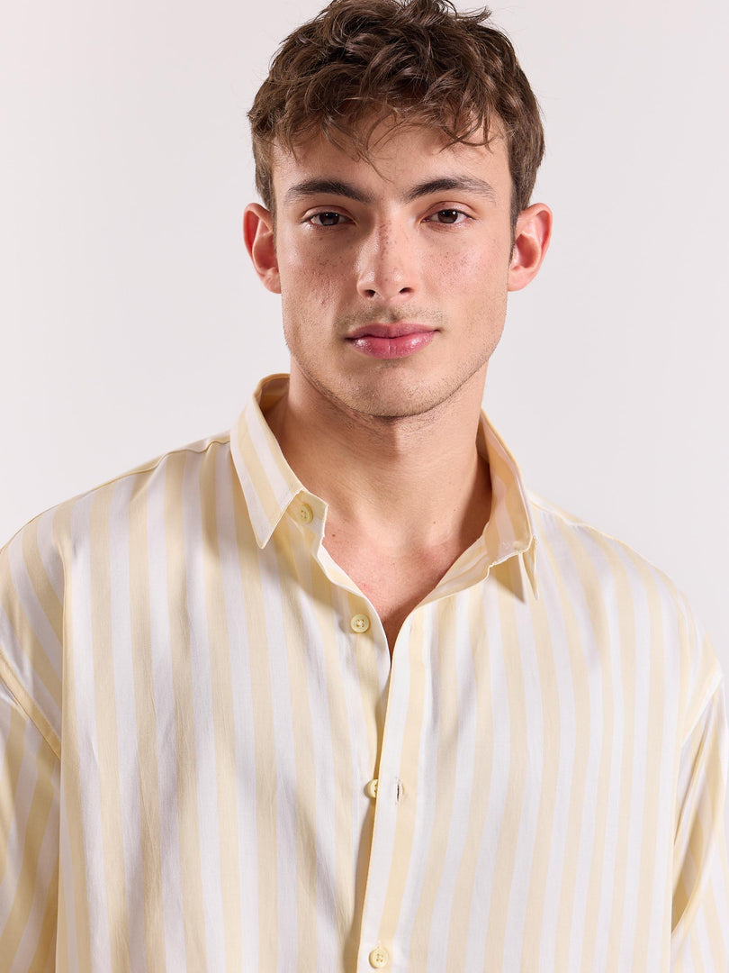 Yellow & White Striped Drape Shirt