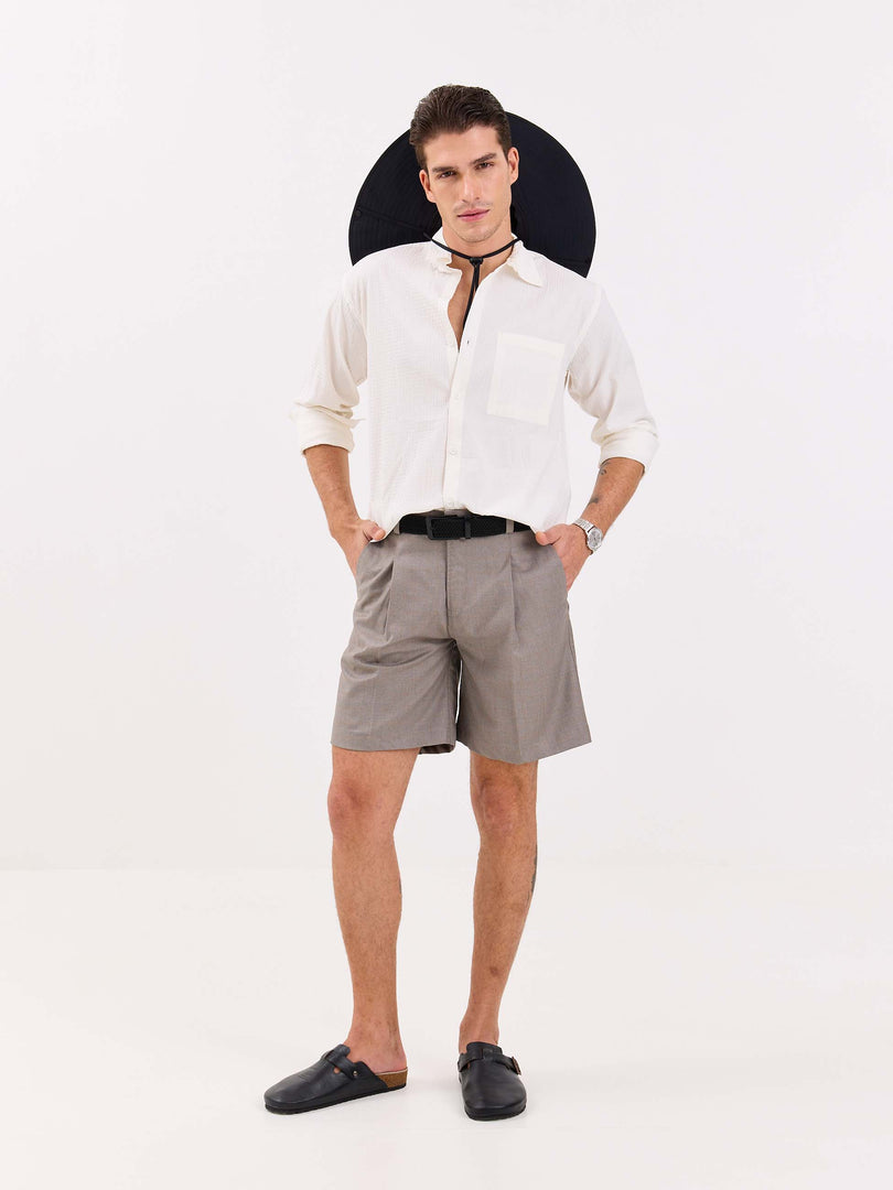 Grey Checked Trouser Shorts