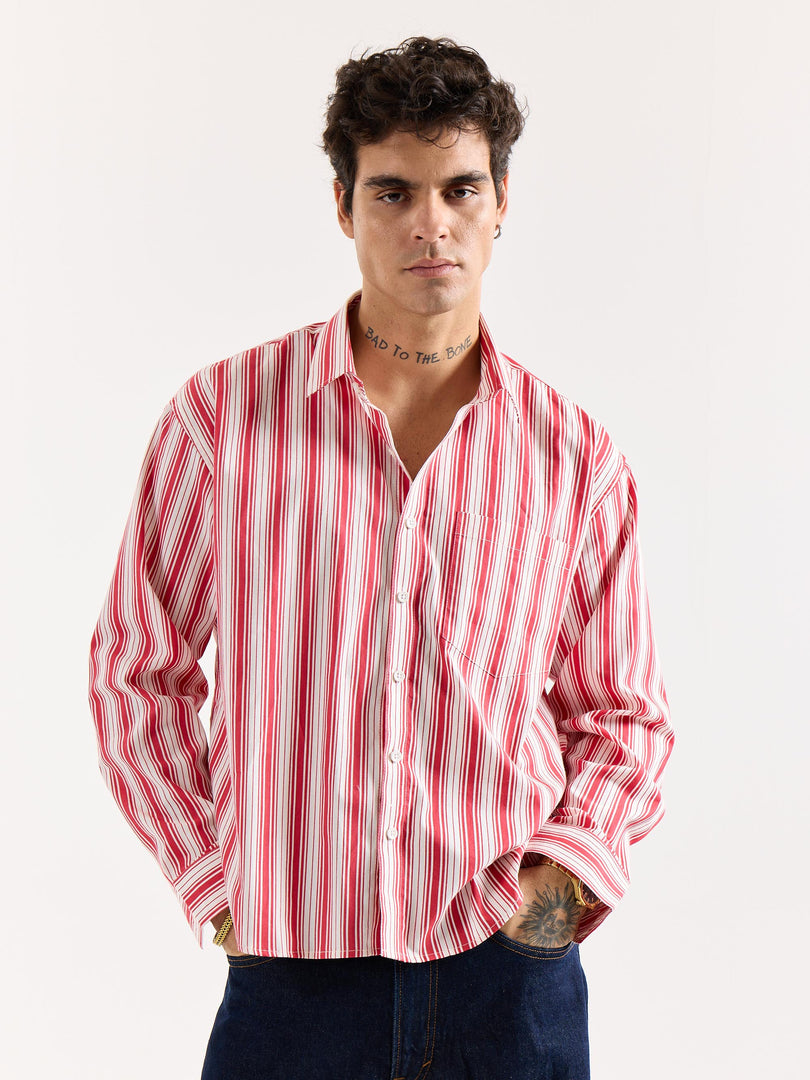 Red & White Striped Poplin Oversized Shirt