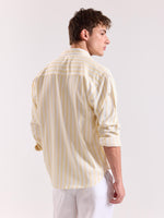 Load image into Gallery viewer, Yellow &amp; White Striped Drape Shirt