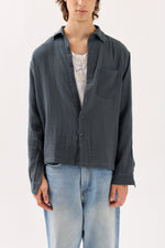 Load image into Gallery viewer, Blue Grey Gauze Holiday Shirt
