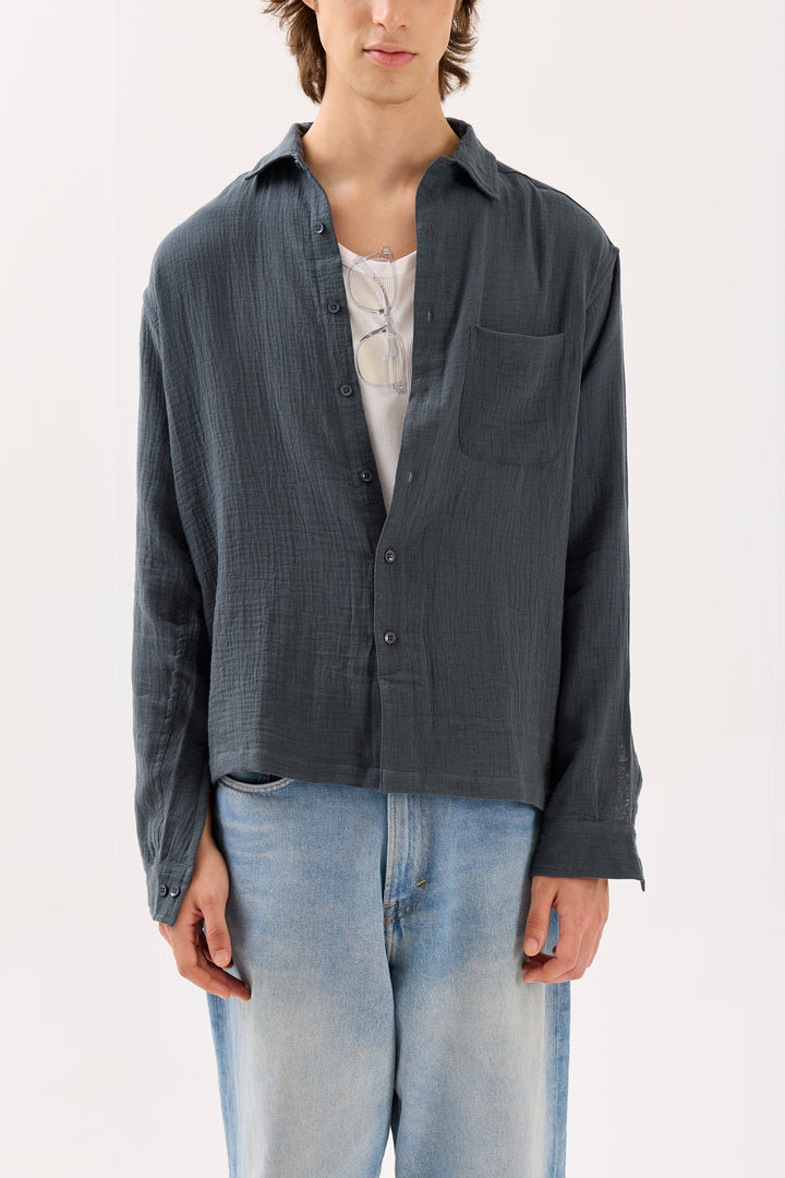 Blue Grey Gauze Holiday Shirt