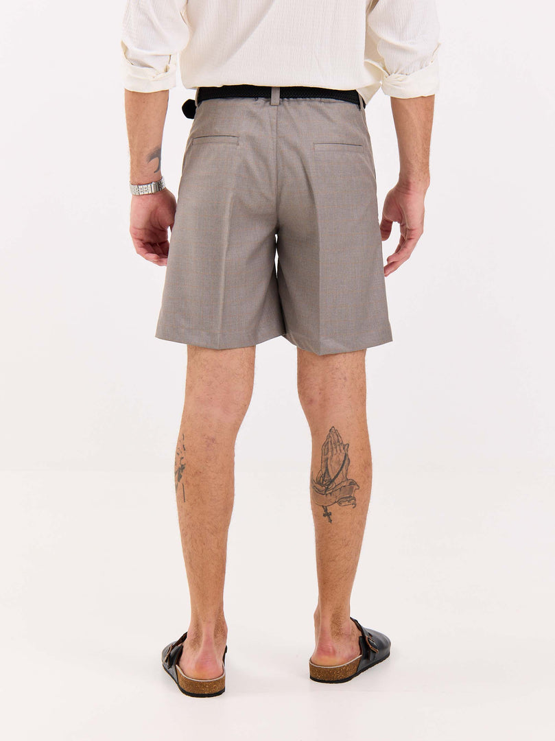 Grey Checked Trouser Shorts