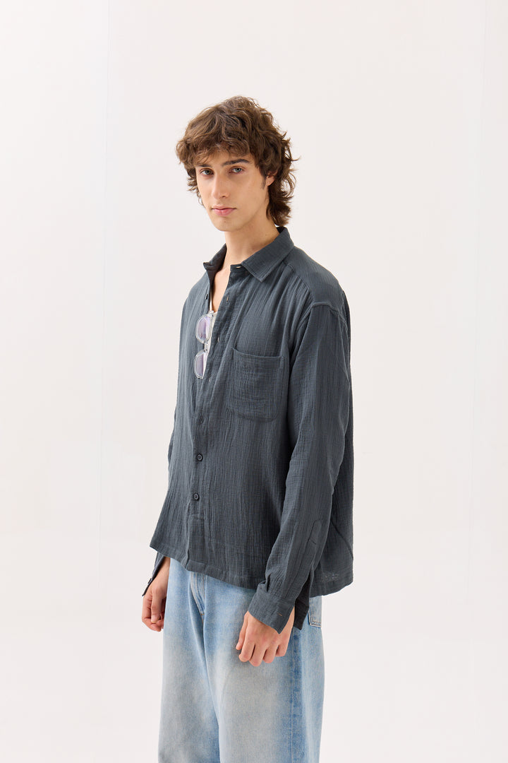 Blue Grey Gauze Holiday Shirt