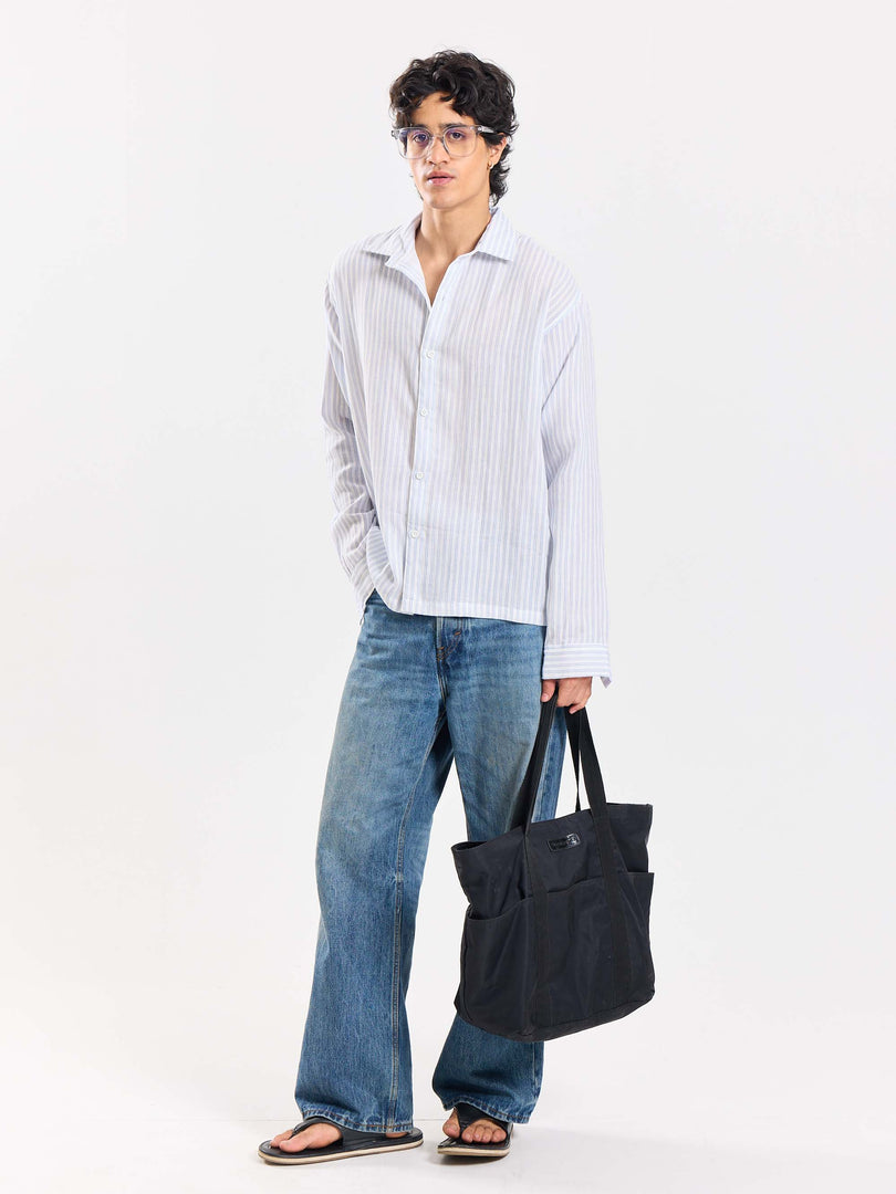 White Striped Gauze Holiday Shirt