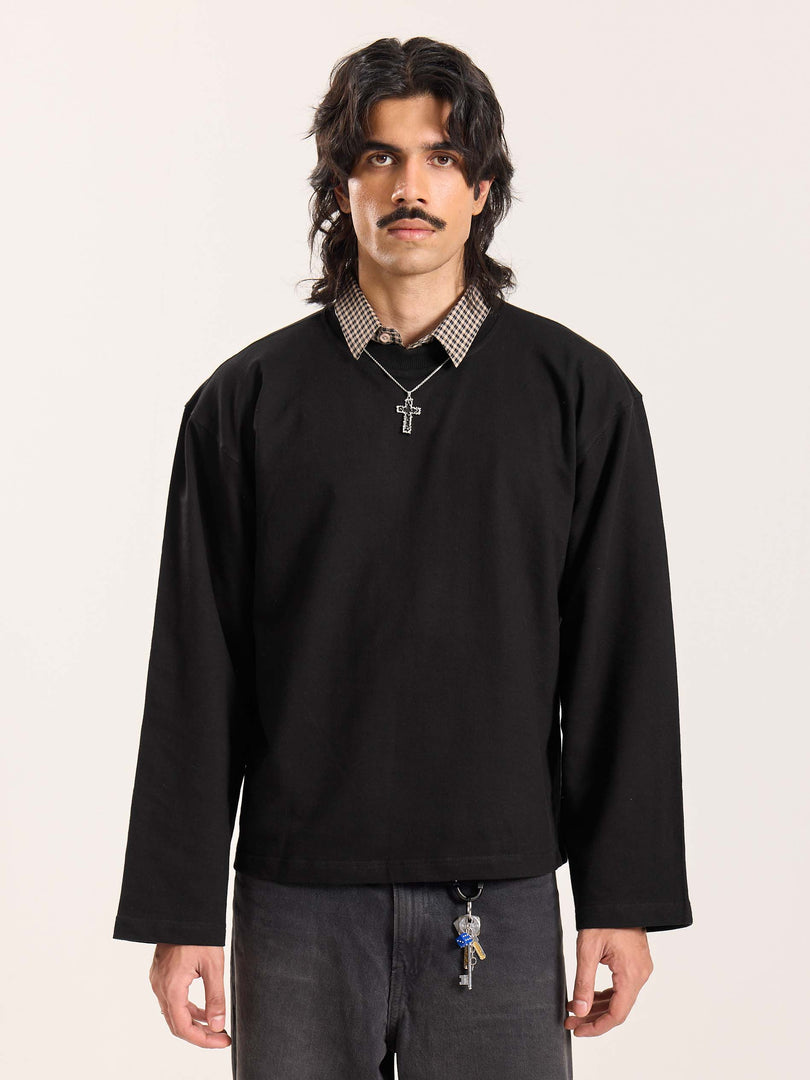 Black Loose Fit Cropped T-Shirt