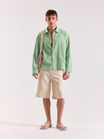Load image into Gallery viewer, Green &amp; Pink Seersucker Oversized Cropped Shirt