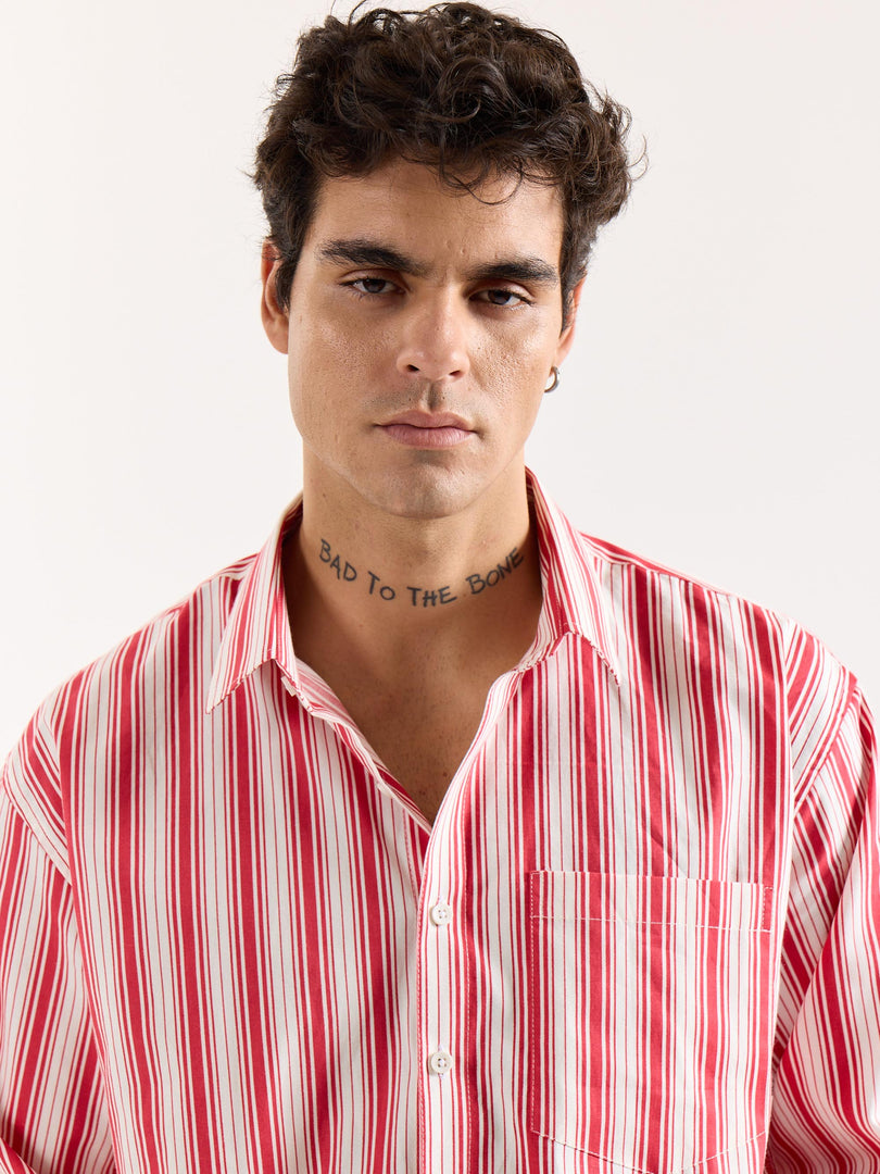 Red & White Striped Poplin Oversized Shirt