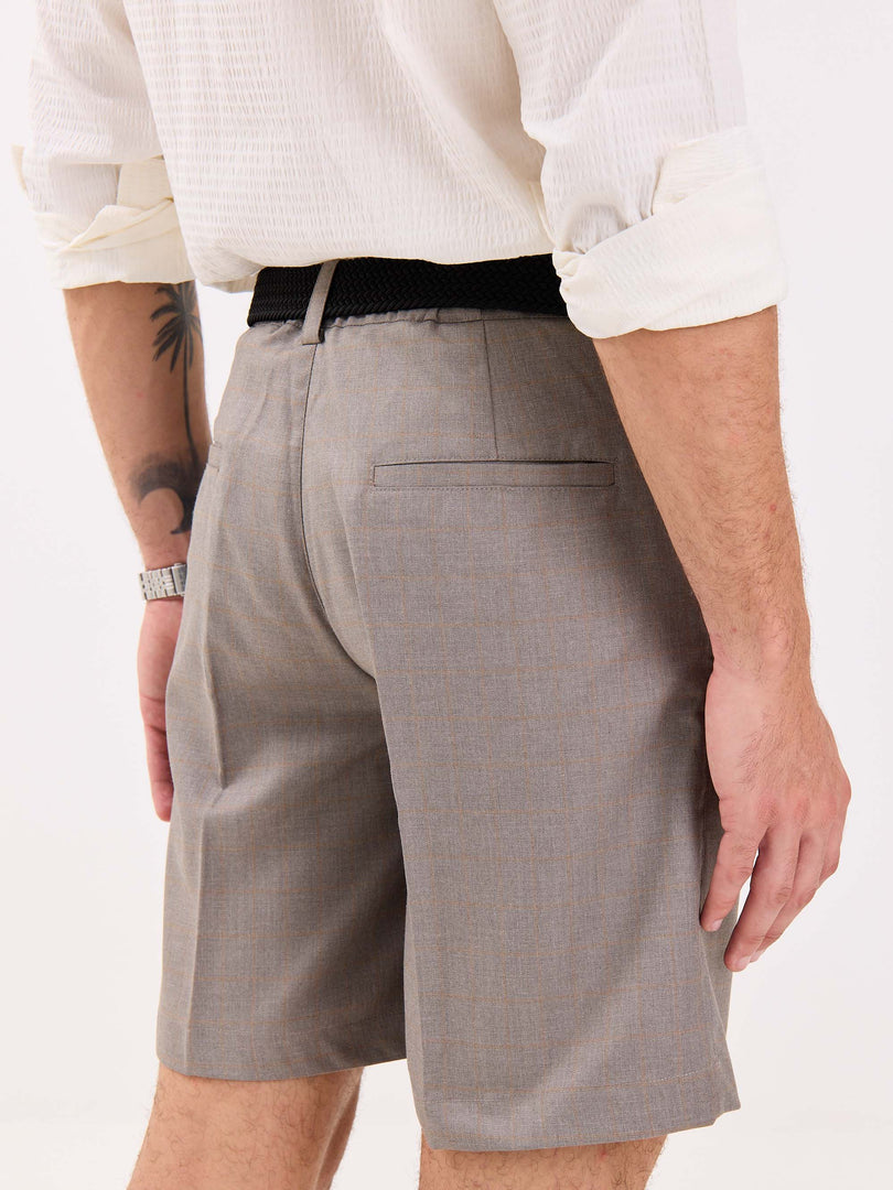 Grey Checked Trouser Shorts