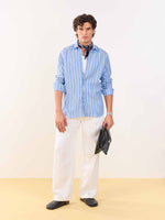 Load image into Gallery viewer, Blue Striped Irish Linen Shirt
