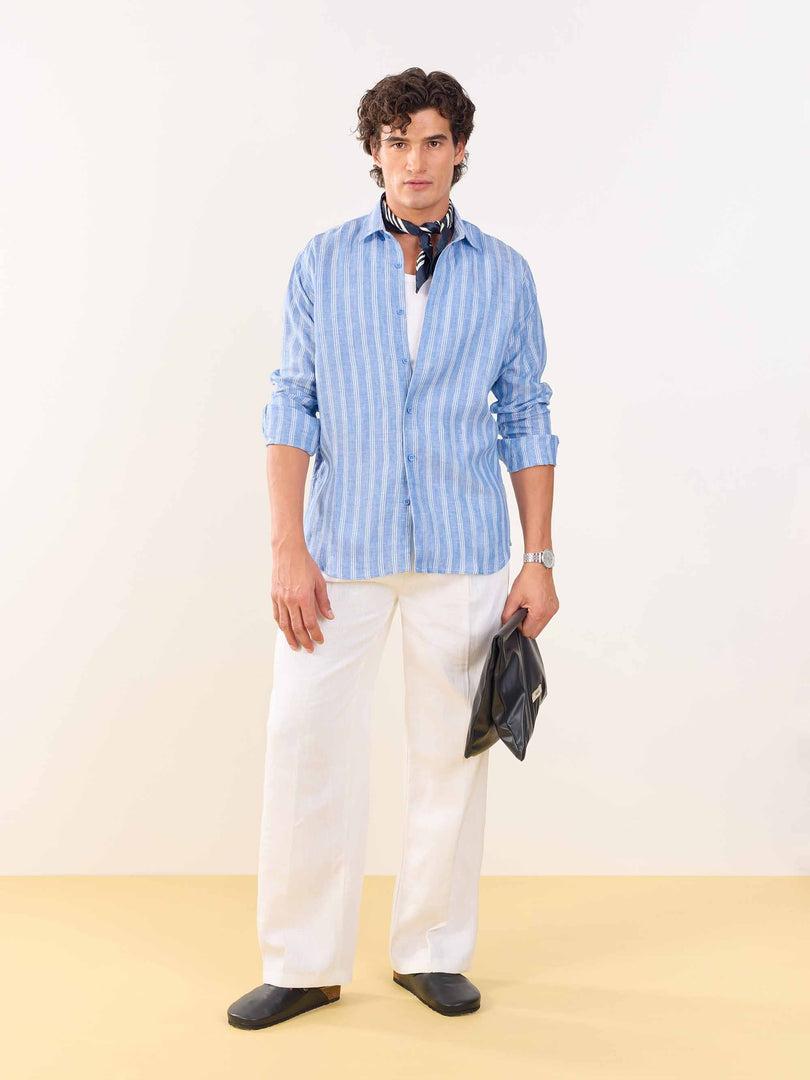 Blue Striped Irish Linen Shirt
