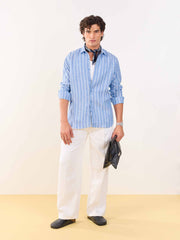 Blue Striped Irish Linen Shirt