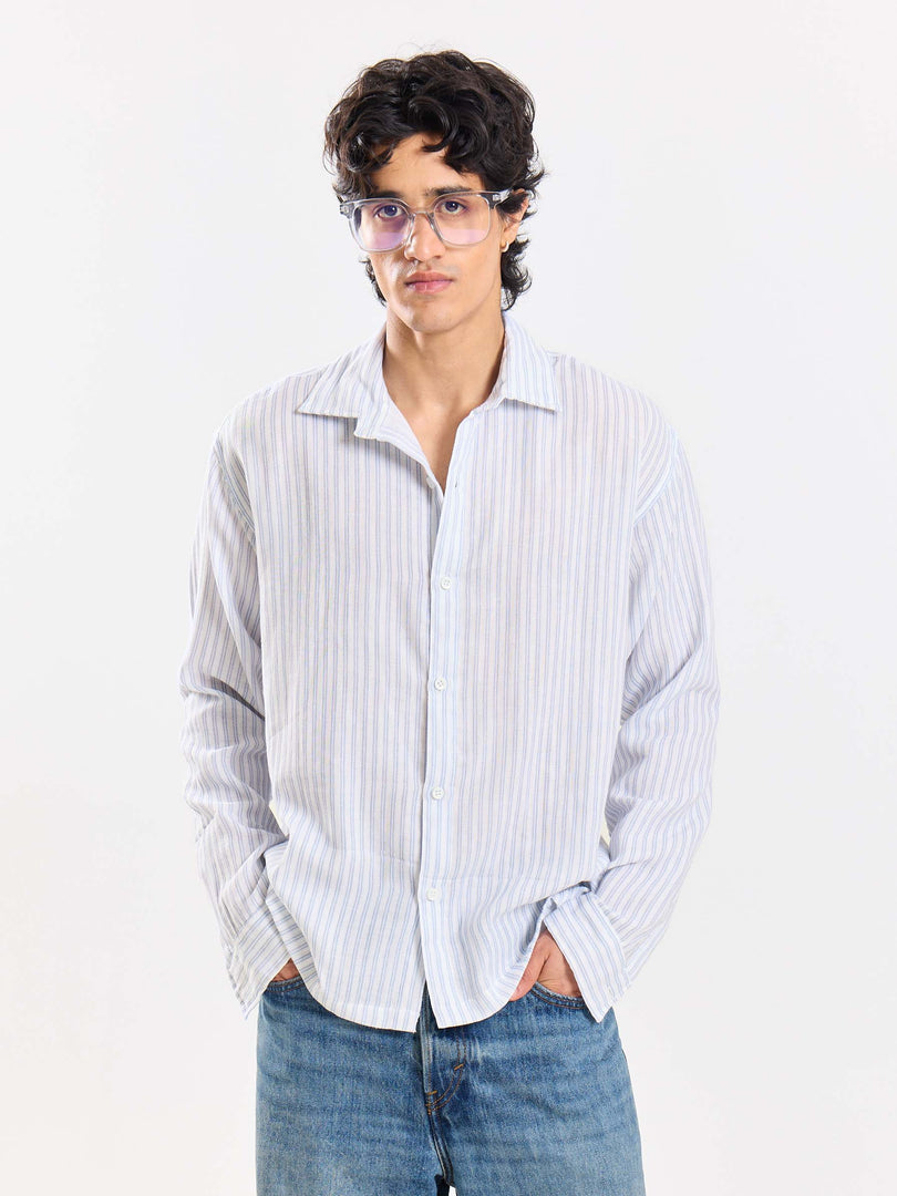White Striped Gauze Holiday Shirt