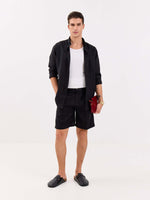 Load image into Gallery viewer, Black Linen Trouser Shorts

