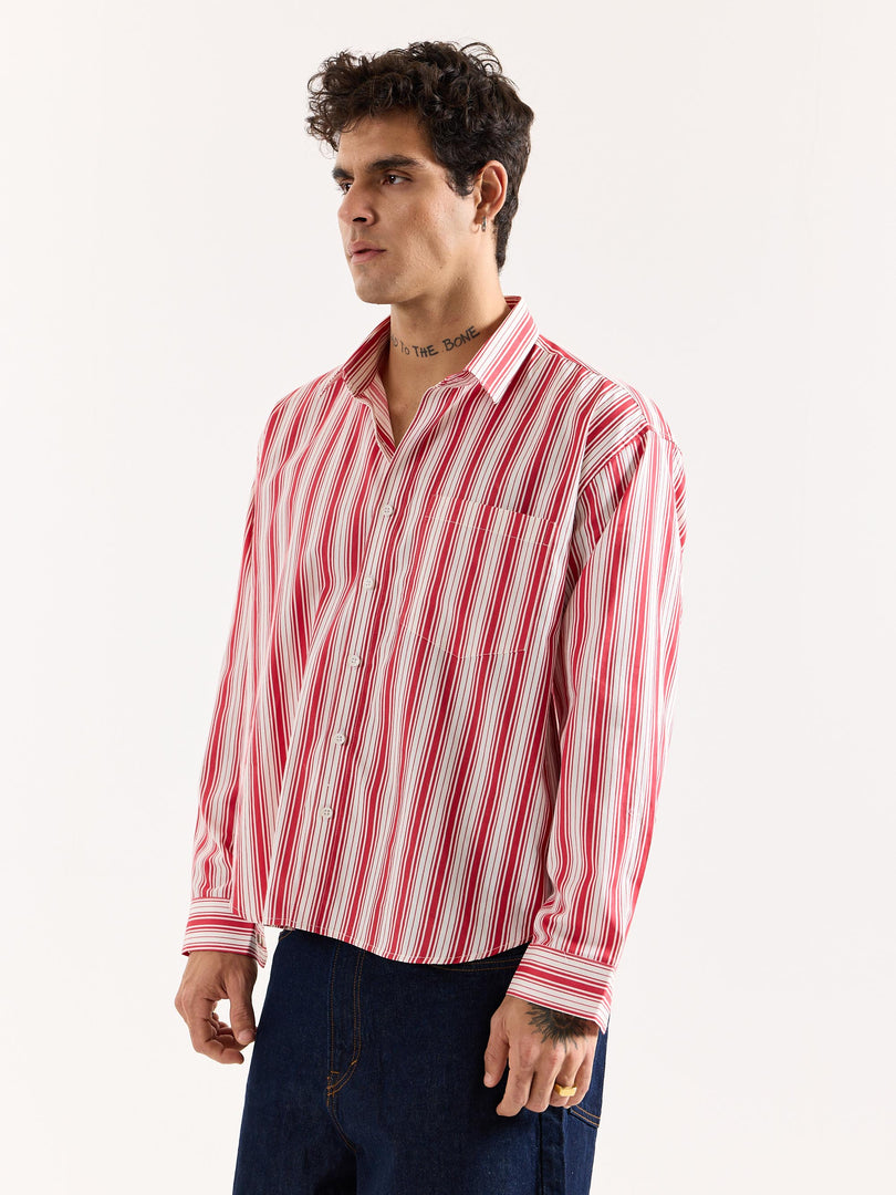 Red & White Striped Poplin Oversized Shirt
