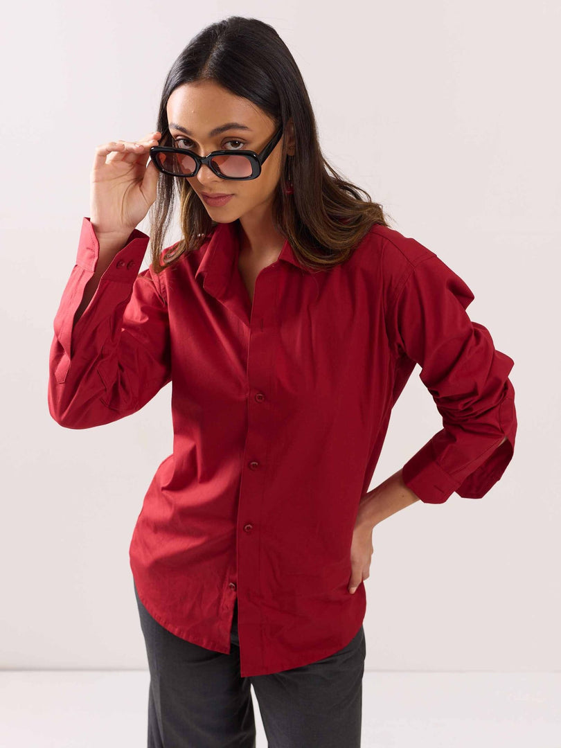 Cherry Red Poplin Shirt