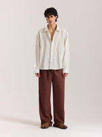 Load image into Gallery viewer, White &amp; Brown Striped Linen Cropped Shirt
