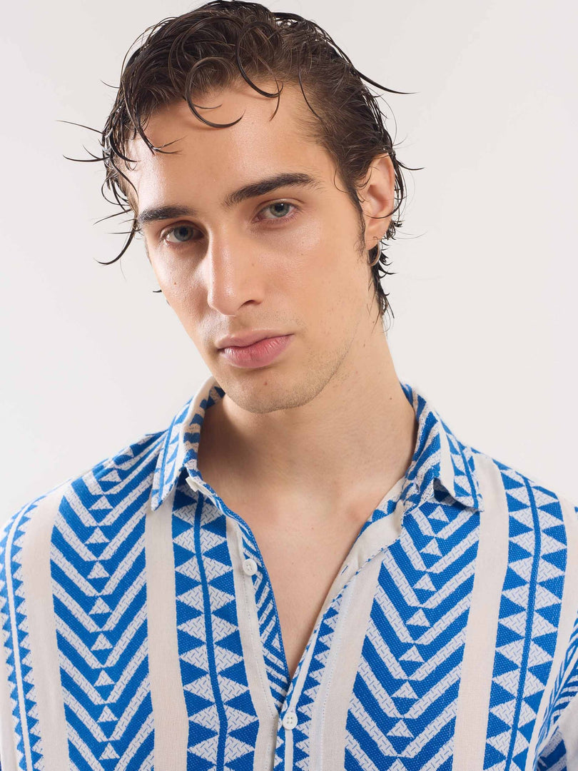 Blue Jacquard Weave Shirt