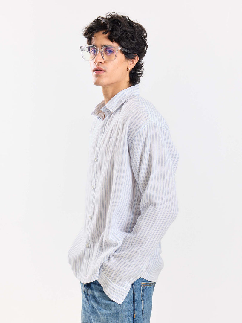 White Striped Gauze Holiday Shirt