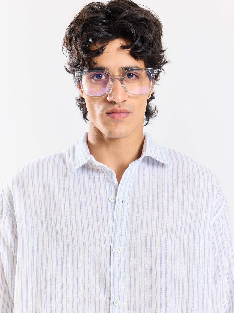 White Striped Gauze Holiday Shirt