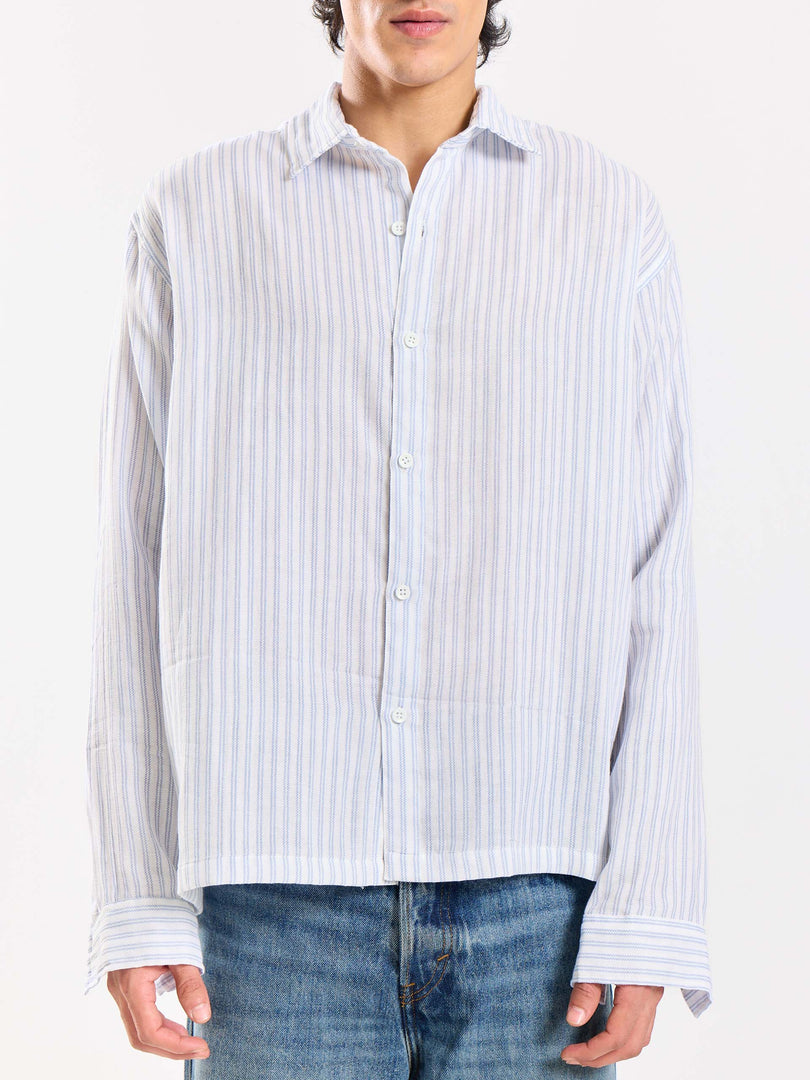 White Striped Gauze Holiday Shirt