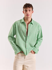 Green & Pink Seersucker Oversized Cropped Shirt