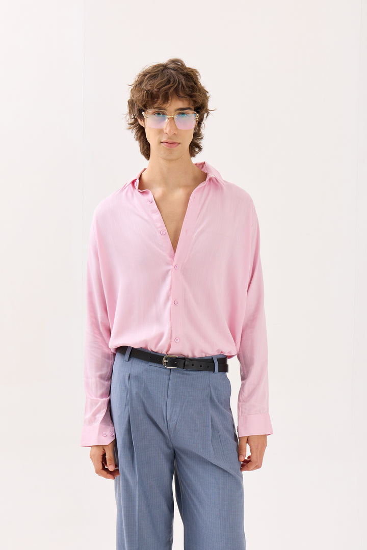 Light Pink Textured Drape Shirt (Pre-Order)