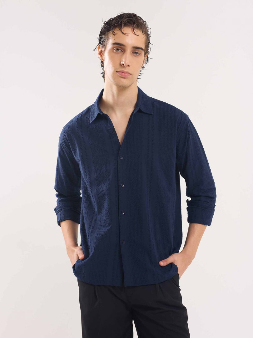 Buy Navy Blue Textured Holiday Shirt Online at Best Price | 5Feet11 Buy Navy Blue Textured Holiday Shirt Online at Best Price | 5Feet11