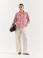 Load image into Gallery viewer, Red &amp; White Striped Poplin Oversized Shirt