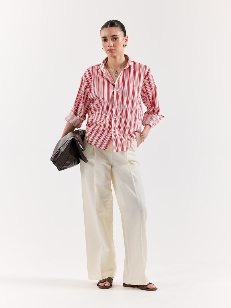 Red & White Striped Poplin Oversized Shirt