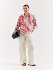 Red & White Striped Poplin Oversized Shirt