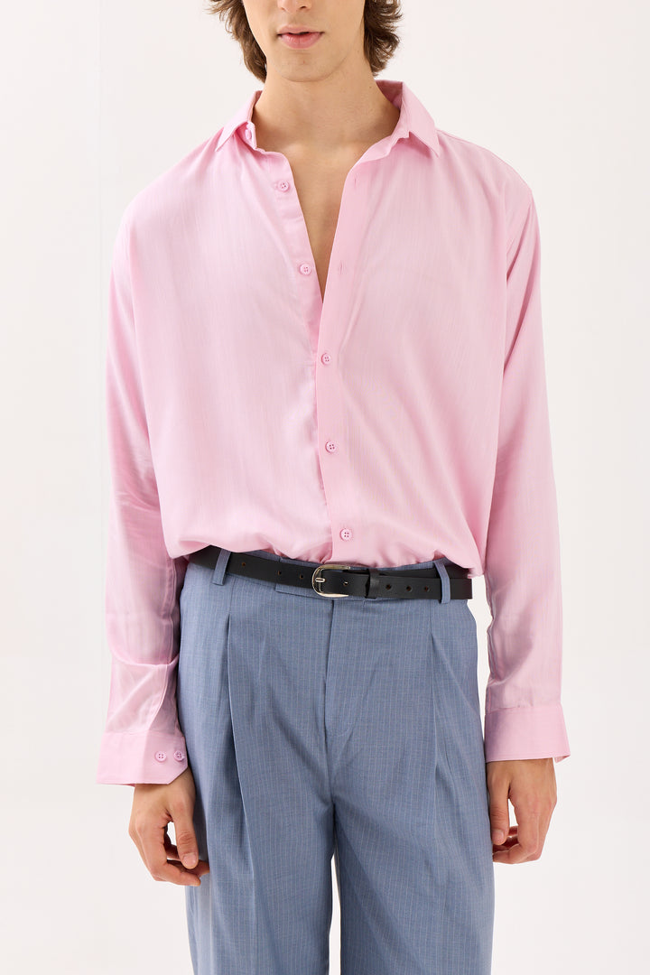 Light Pink Textured Drape Shirt (Pre-Order)