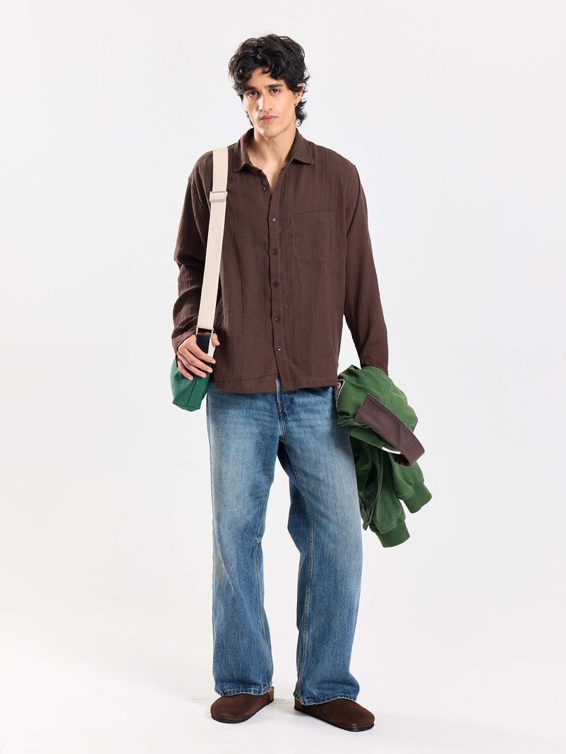 Dark Brown Gauze Holiday Shirt