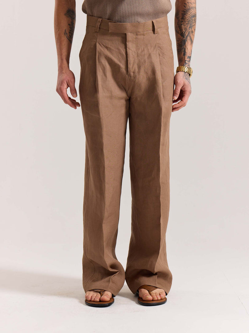 Brown Linen Baggy Fit Trousers