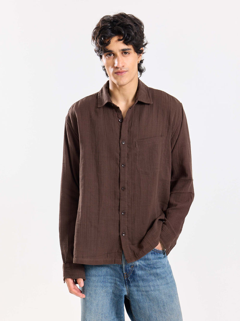Dark Brown Gauze Holiday Shirt