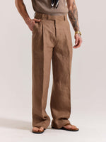 Load image into Gallery viewer, Brown Linen Baggy Fit Trousers