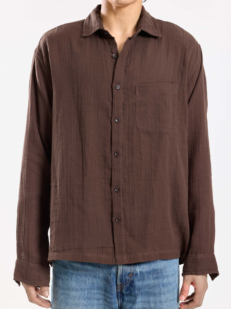 Dark Brown Gauze Holiday Shirt