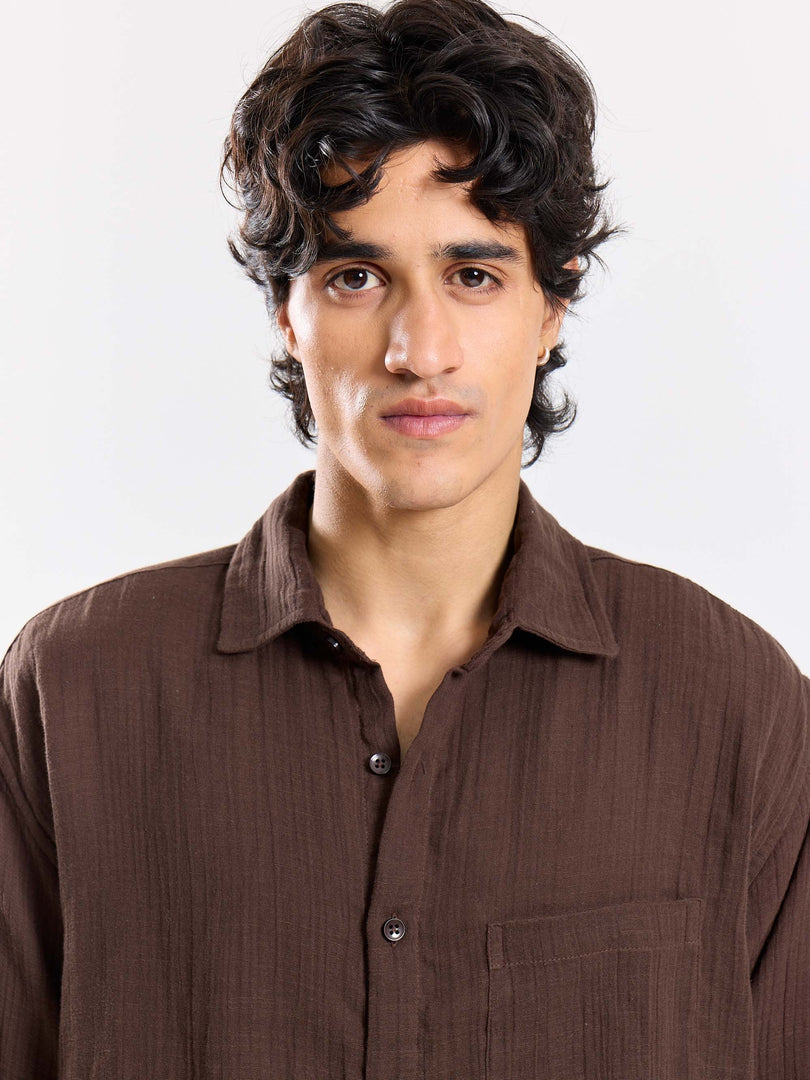 Dark Brown Gauze Holiday Shirt