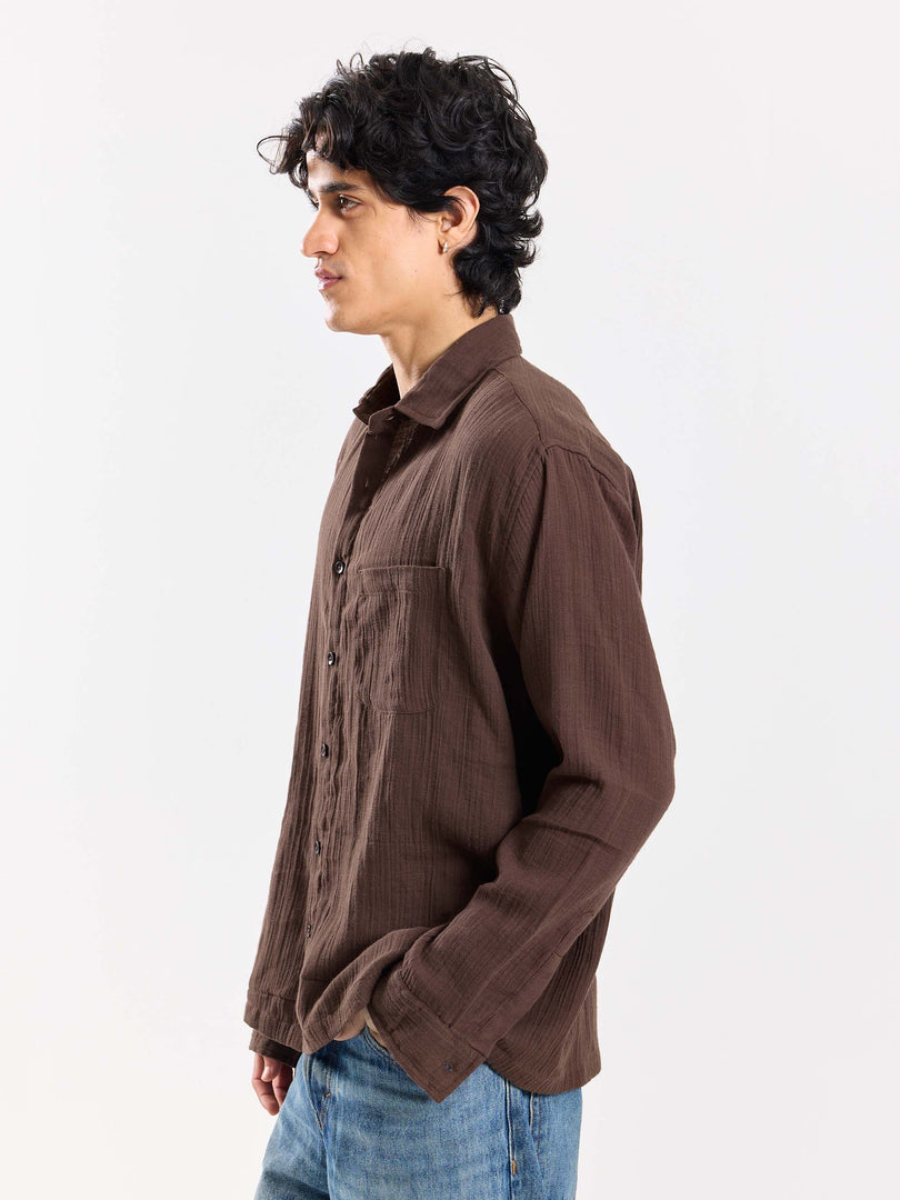 Dark Brown Gauze Holiday Shirt