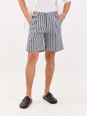Grey Striped Linen Trouser Shorts