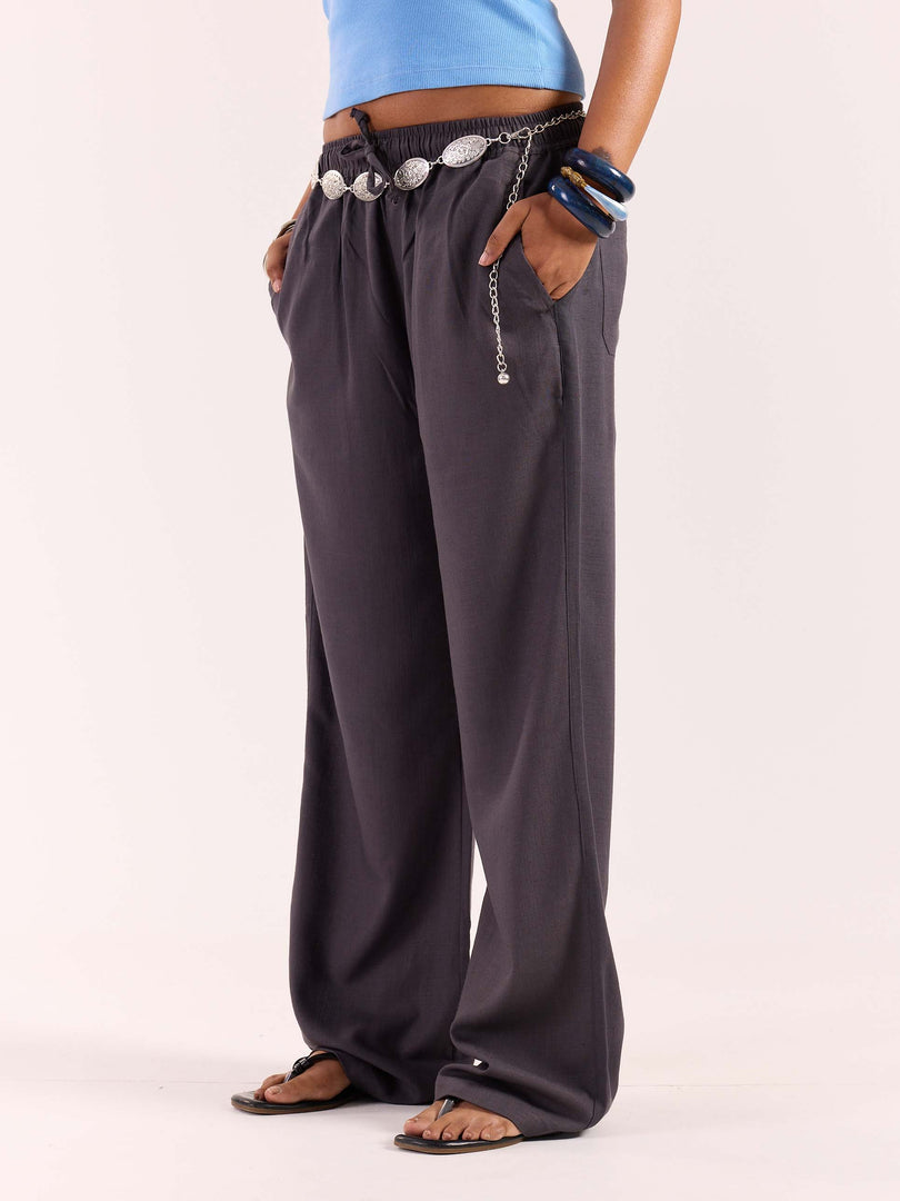 Dark Grey Linen Pull-on Pants