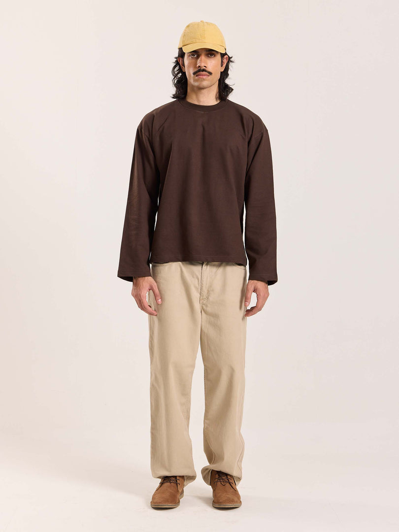 Dark Brown Loose Fit Cropped T-Shirt